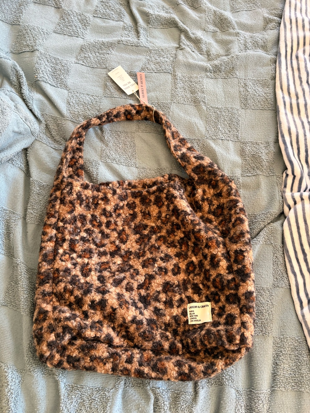 Faux Shearling Leopard Tote Bag - Brown